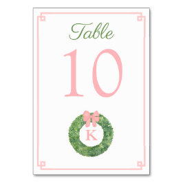 Tarjeta De Mesa Chica Baby Shower Monograma Rosa Wreath de madera