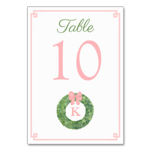 Tarjeta De Mesa Chica Baby Shower Monograma Rosa Wreath de madera