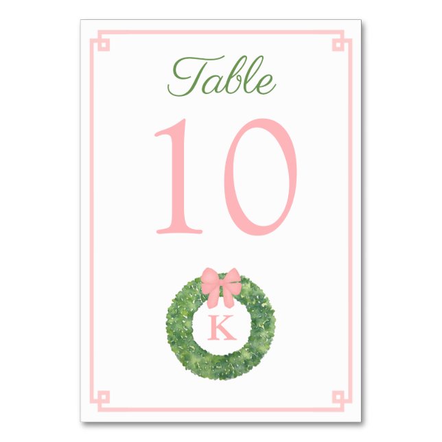 Tarjeta De Mesa Chica Baby Shower Monograma Rosa Wreath de madera  (Anverso)