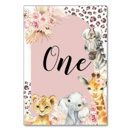 Tarjeta De Mesa Chica de animales Fiestas de Safari de Boho Rosado
