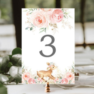 Tarjeta De Mesa Chica de flores rosadas de Rubor Sweet Deer Baby S