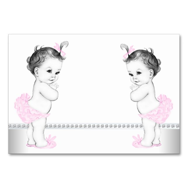 Tarjeta De Mesa Chica gemela Baby Shower (Anverso)