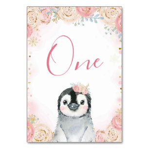 Tarjeta De Mesa Chica Penguin Winter Snowflake Tabla Número de Rót