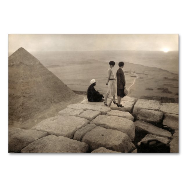 Tarjeta De Mesa Chicas Flapper Amanecer Pirámide de Keops, Egipto  (Anverso)