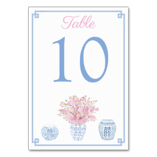 Tarjeta De Mesa Chinoiserie Azul y Rosa Baby Shower Almuerzo 