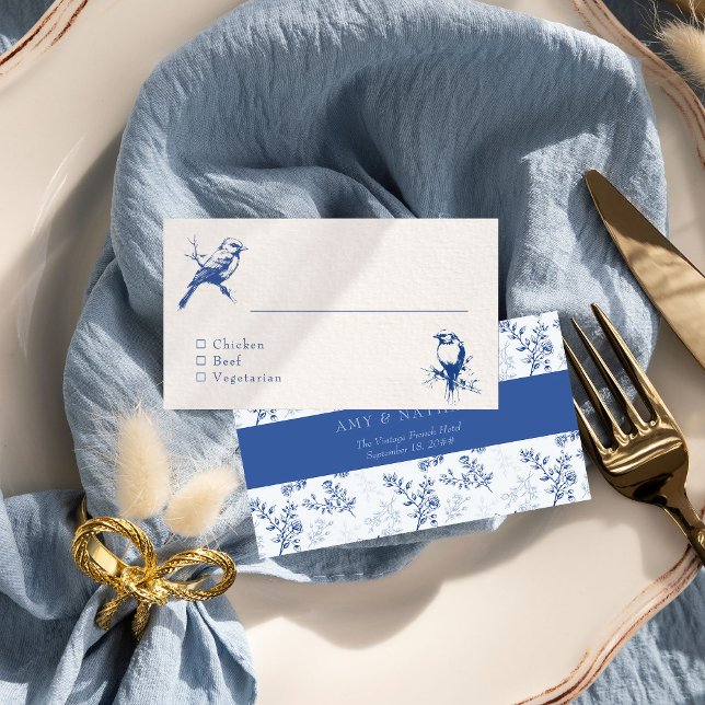 Tarjeta De Mesa Chinoiserie Boda azul de doble cara (Wedding name place card from Chinoiserie Wedding Collection by Darling & May)