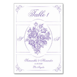 Tarjeta De Mesa Chinoiserie Rosas morados Bouquet Boda victoriano