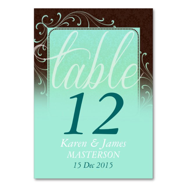 Tarjeta De Mesa Choc Mint Damask Dream Boda Tabla Número de Tarjet (Anverso)