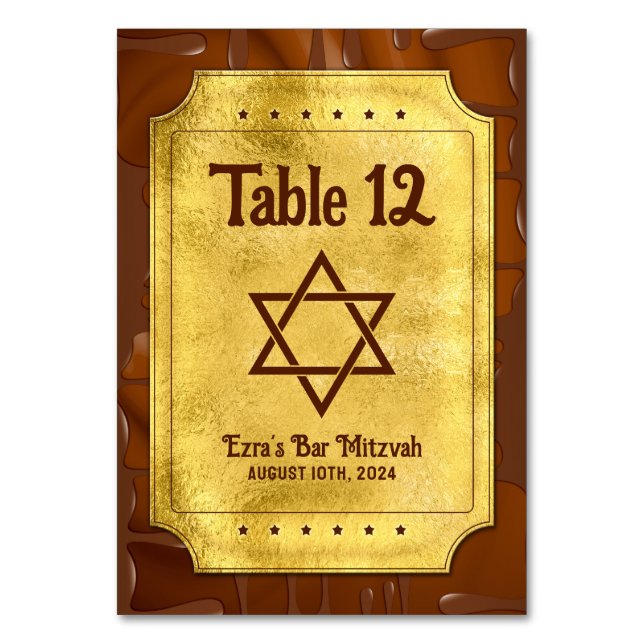 Tarjeta De Mesa Chocolate Golden Ticket Bar o Bat Mitzvah (Anverso)