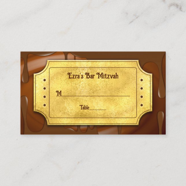Tarjeta De Mesa Chocolate Golden Ticket Bar o Bat Mitzvah (Anverso)