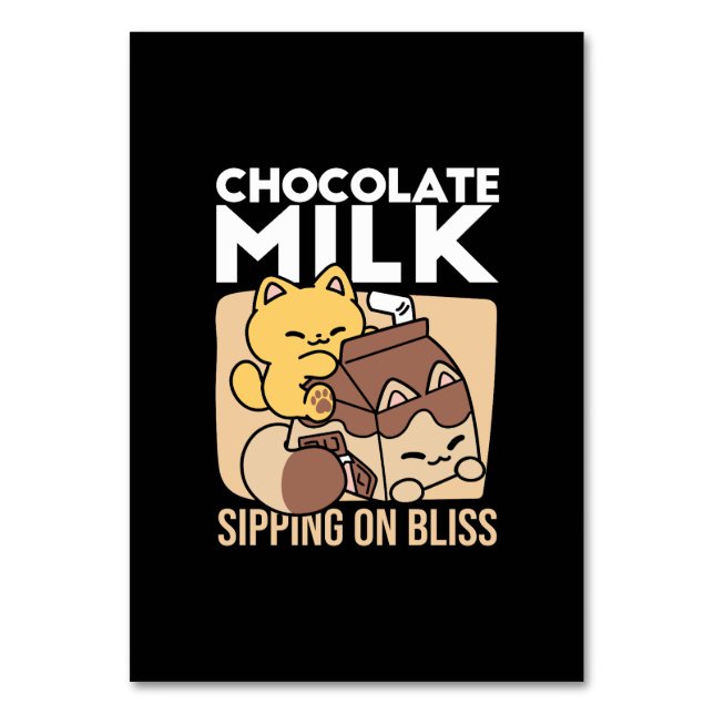 Tarjeta De Mesa Chocolate Milk Sipping on Bliss – Kawaii Cat Food  (Anverso)