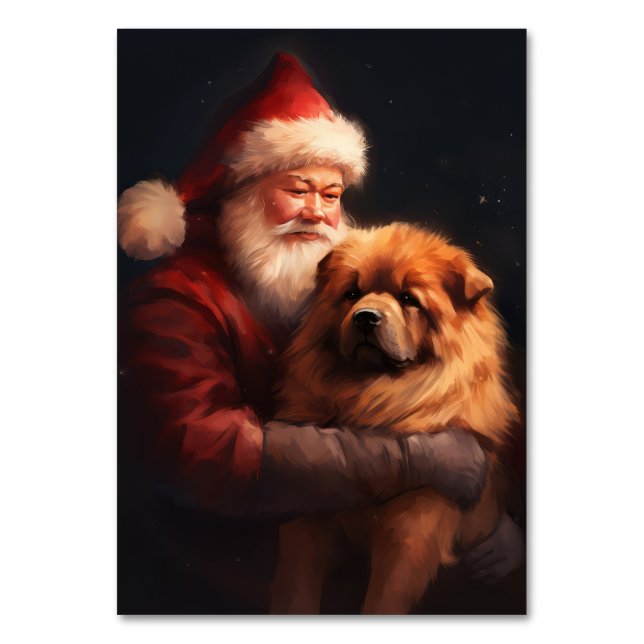 Tarjeta De Mesa Chow Chow Con Navidades Festividades De Santa Clau (Anverso)