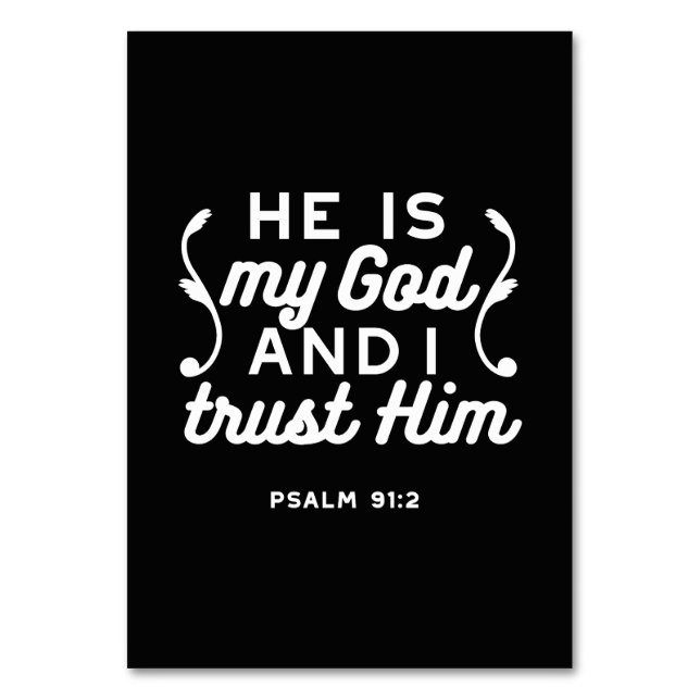 Tarjeta De Mesa Christian Faith Quote – Trust in God Psalm 91:2 (Anverso)