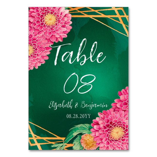 Tarjeta De Mesa Chrysanthemums Gold Geométrico Boda (Anverso)