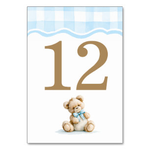 Tarjeta De Mesa Chubasquito de Shower de Osito de Gingham Azul Cla