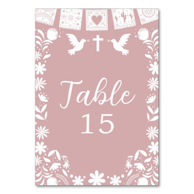 Tarjeta De Mesa Cielito Lindo Bautizo Rosa Rojizo  (Anverso)