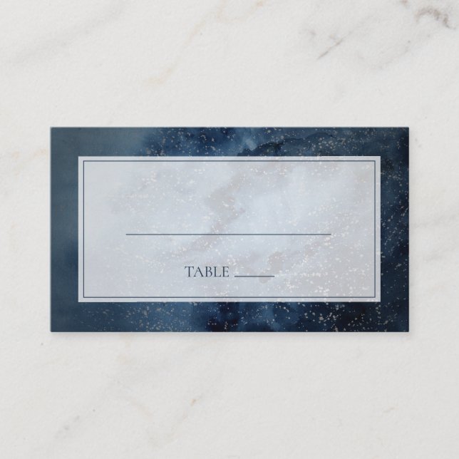 Tarjeta De Mesa Cielo nocturno celeste | Boda plano plateado (Anverso)