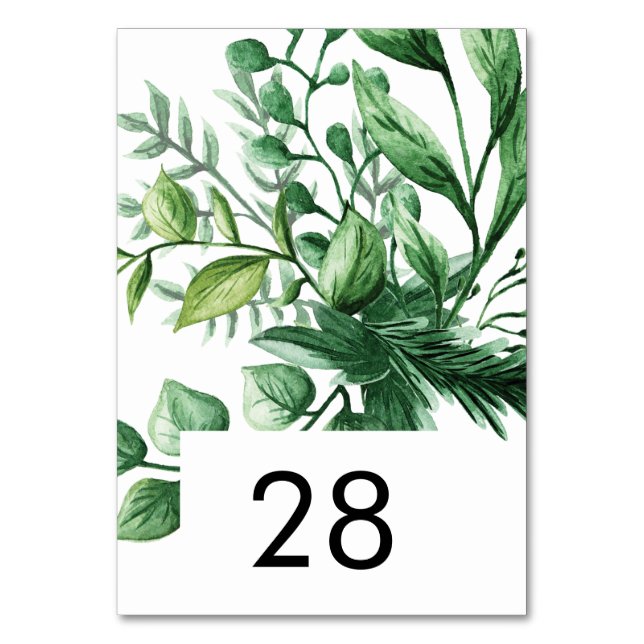 Tarjeta De Mesa Cifras de Boda de plantas de leafy de vegetación f (Anverso)