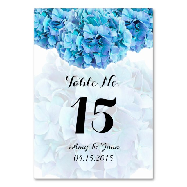 Tarjeta De Mesa Cifras de tabla de boda hidrangea azul hidrangea3 (Anverso)
