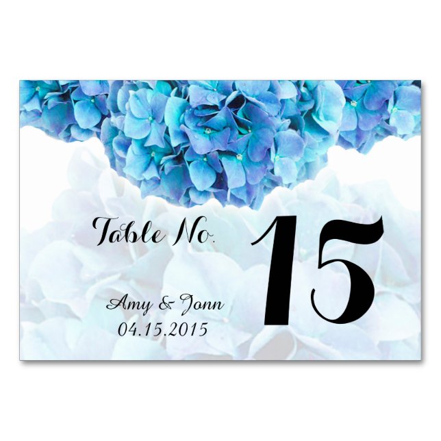 Tarjeta De Mesa Cifras de tabla de boda hidrangea azul hidrangea3 (Reverso)