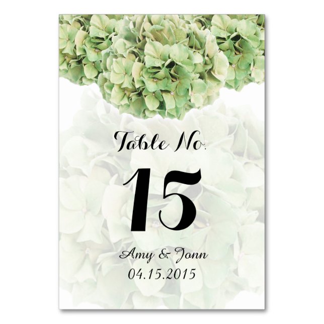 Tarjeta De Mesa Cifras de tabla de boda hidrangea verde2 (Reverso)