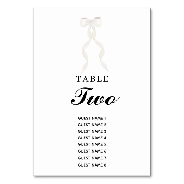 Tarjeta De Mesa Cinta de vaca blanca formal matrimonio elegante (Anverso)