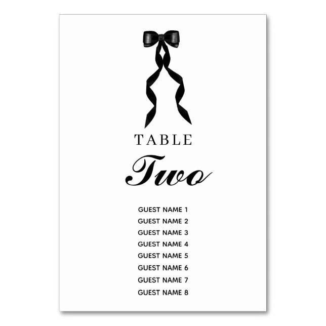 Tarjeta De Mesa Cinta de vaca negra formal matrimonio elegante (Anverso)