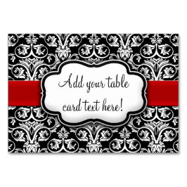 Tarjeta De Mesa Cinta roja de damasco blanco/negro de moda