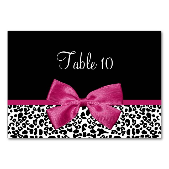 Tarjeta de mesa Cinta rosa viva de leopardo leopar (Anverso)