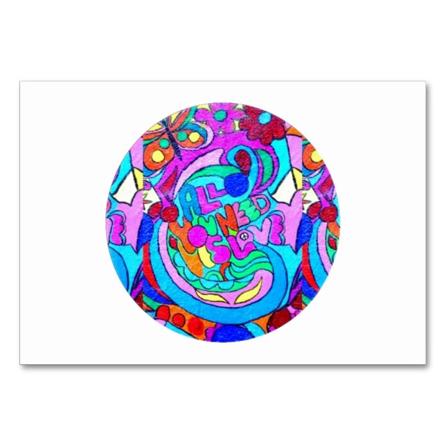 Tarjeta De Mesa circulo de amor hippie groovy (Anverso)