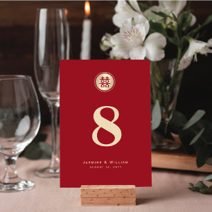 Tarjeta De Mesa Círculo de oro Doble Felicidad Boda China Roja