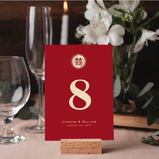 Tarjeta De Mesa Círculo de oro Doble Felicidad Boda China Roja