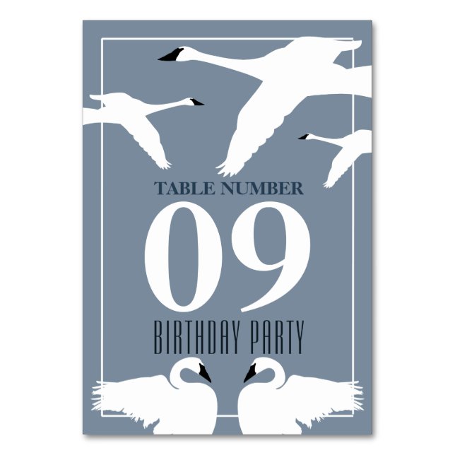Tarjeta De Mesa Cisne Elegante, Mesa Fiesta de Cumpleaños No. (Anverso)