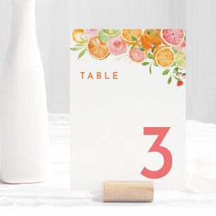 Tarjeta De Mesa Citrus Watercolor Boda Número de tabla
