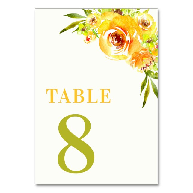 Tarjeta De Mesa Citrus Yellow Green Garden Floral Table 8 Wedding (Anverso)