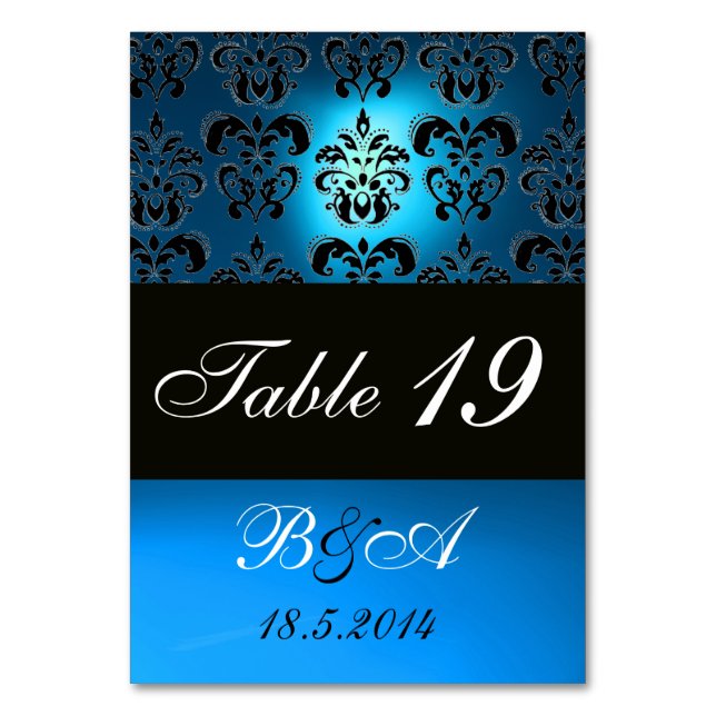 TARJETA DE MESA CLASE BLANCA BLANCA BLANCA AZUL BRILLANTE DAMASK M (Reverso)