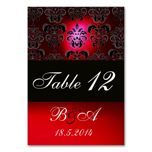 TARJETA DE MESA CLASE BLANCA NEGRA ROJA DAMASK MONOGRAM (Reverso)