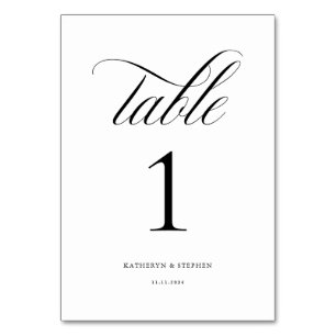 Tarjeta De Mesa Clásica Caligrafía Elegante Tabla de Bodas Número 