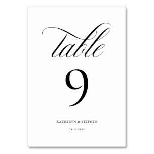 Tarjeta De Mesa Clásica Caligrafía Elegante Tabla de Bodas Número