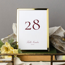 Tarjeta De Mesa Clásica caligrafía formal Maroon Burgundy Boda