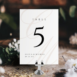 Tarjeta De Mesa Clásica Elegancia Caligrafía Monograma Boda