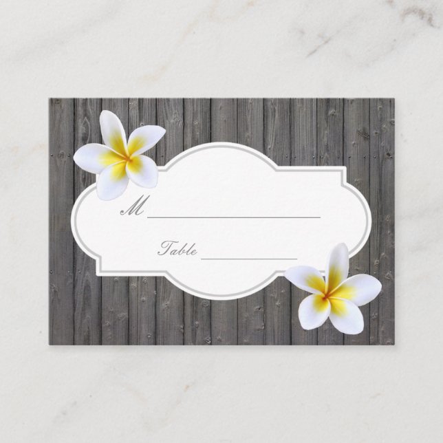 Tarjeta De Mesa Clásica Plumeria Flores Beach Wedding Place Card (Anverso)