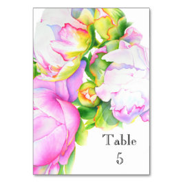 Tarjeta De Mesa Clásica y elegante color de agua floral de peonia