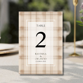 Tarjeta De Mesa Clásico Café marrón Cuadros Vintage Boda