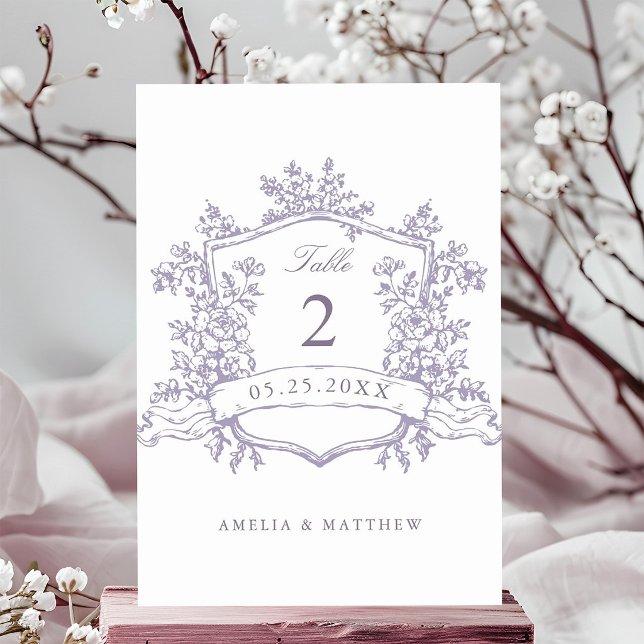 Tarjeta De Mesa Clásico Cresta Floral Bodas de Lavanda (Subido por el creador)