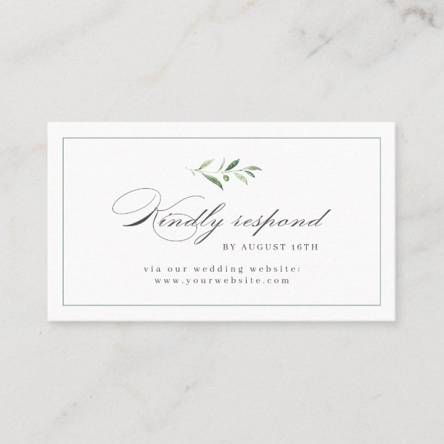 Tarjeta De Mesa Clásico Elegance Script Greenery Wedding RSVP (Anverso)