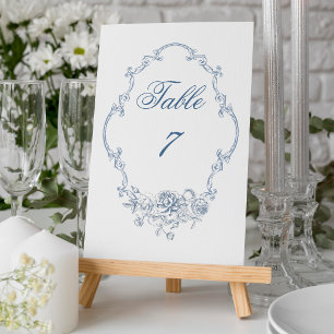 Tarjeta De Mesa Clásico Elegante Polvoriento Marco Floral Boda Azu