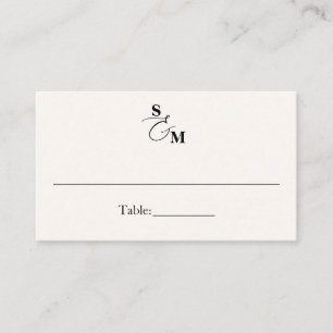Tarjeta De Mesa Clásico Monograma Ampersand Marfil Blanco Boda