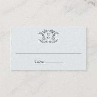 Tarjeta De Mesa Clásico Monograma Cresta Vintage Azul Boda