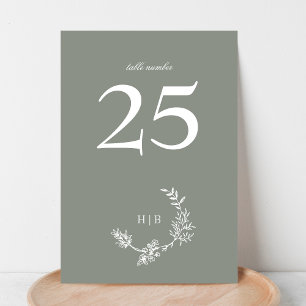 Tarjeta De Mesa Clásico Monograma de Corona Floral Verde Salvia
